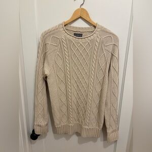 LL Bean Signature Classic Cable Knit Sweater Cream Small Cotton Linen